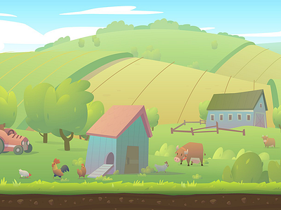 Runner game - Farmland background background chicken cow digital art farm farmland game ios vector