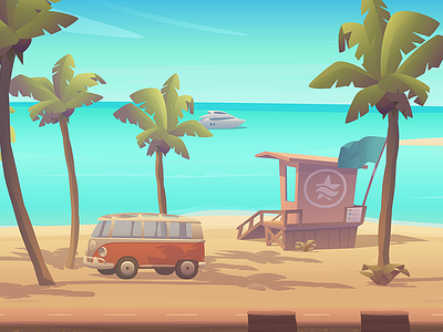 Runner game - Miami background 2d art background beach digital art game illustration ios sea vector
