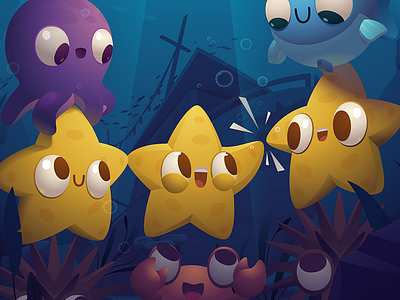 Ocean Crash - Mainscreen details cartoon character fishes game ios match3 ocean octopus stars vector