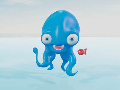 Blue Octopus 3d animal blender 3d blue cartoon character cute illustration smile