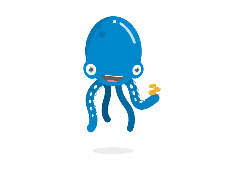 playingMoney 2d animal brand cartoon cashback character coin cute floating funny illustration octopus