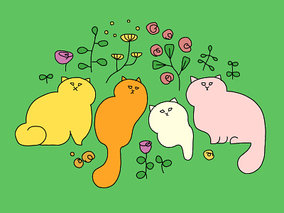 Cat meeting cat daily drawing daliy illustration drawing flower green illustration line drawing line illustration minimalistic nature plants rose simple