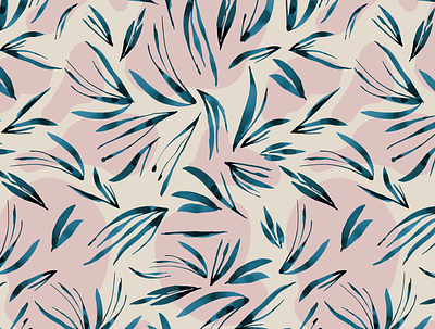 Reddington - repeat pattern brush leaf pattern pink repeat teal vintage