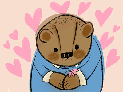 Love Bear bear in sweater hearts flower