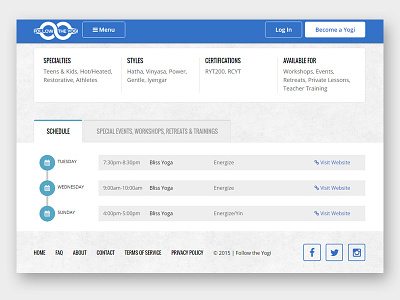 Yogi Schedule calendar profile schedule ui web app website yoga