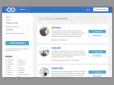Yogi Search Results filters search ui web app yoga