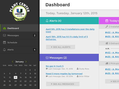 United Plant Center Dashboard calendar dashboard heat map schedule ui web web design