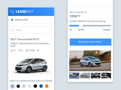 Lease Riot - Mobile car lease mobile responsive ui user interface ux web app