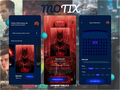 Motix Application for movie tickets application mockup movie phone ticket uiux
