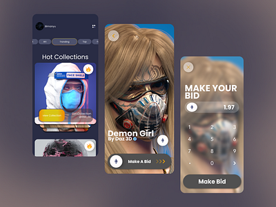 NFT Marketplace - Mobile App Design app blockchain crypto cryptocurrency eth ethereum marketplace mobile nft nft market phone trend ui uidesign uiux user interface