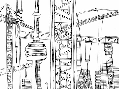 Toronto With Cranes