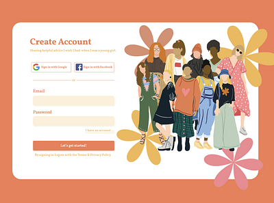 001 #DailyUI Sign Up Page bright create account dailyui female girls orange register sign up ui women