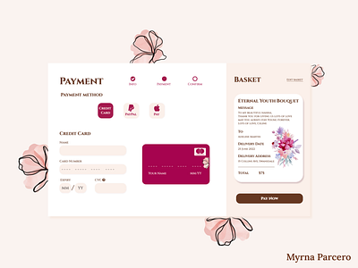 002 #DailyUI - Credit Card Checkout Web check out credit card dailyui flower form myrnaparcero order payment pink ui web