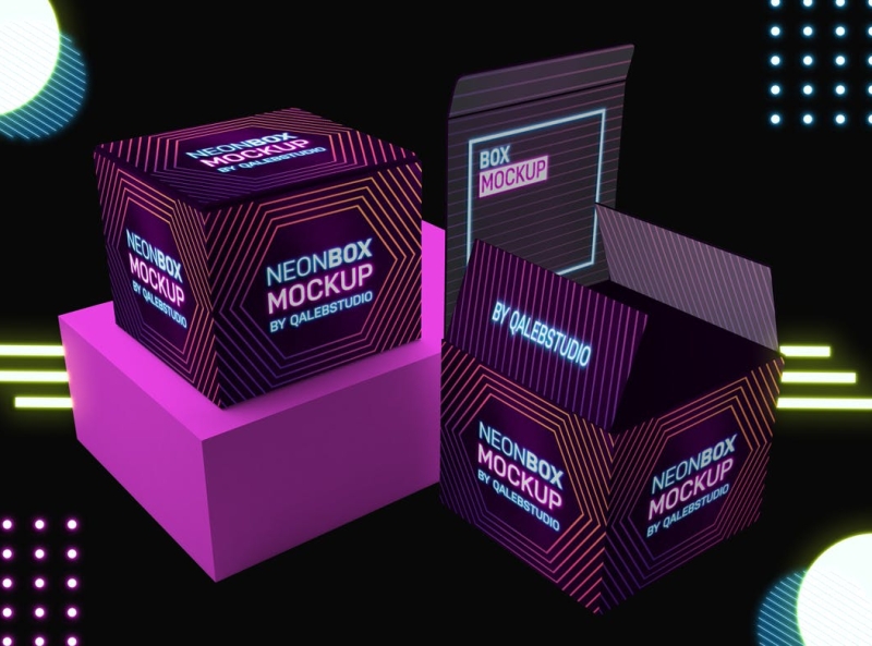 Box Package Neon Mockup app box box mockup branding cute design icon illustration logo neon package packaging packaging design ui ux vector