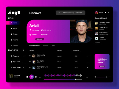 Music Streaming App Dashboard 3d branding concept art concept design dashboard design designfigma figma illustration logo modern dashboard modern design music music dashboard music streming app trending design trending in 2022 ui web app web ui