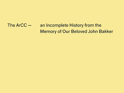 The ArCC arcc bakker book design john memory title