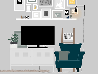 Home armchair gallery wall ikea illustration interior living room lounge minimal