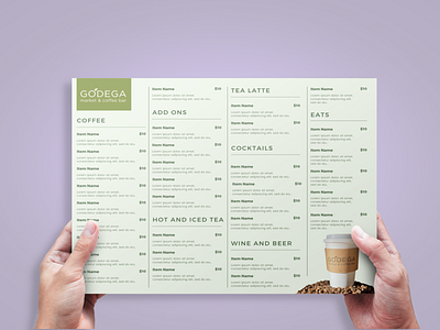 Print Menu Design | GODEGA Market & Coffee Bar design graphic design menu typography