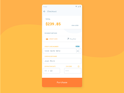 Checkout checkout checkout form credit card daily daily 100 dailyui dailyui 002 orange purchase ui ux