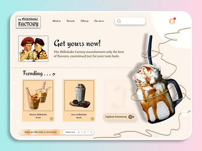 The Milkshake Factory Web Page Ui app art branding design drink factory icecream icon illustration logo milkshake mug thickshake ui ux webpage