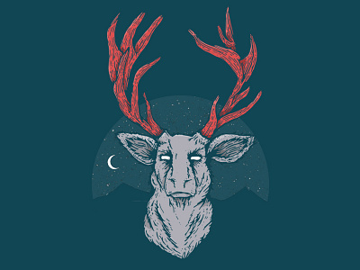 Elk Poster antlers concert poster elk illustration moon mountains night sky tourposter
