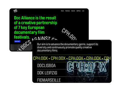 DocAlliance website 1 alliance cph dox design doc alliance documentary festivals film identity illustration logo movies playfull puxdesign studio najbrt website