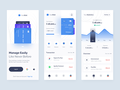 Finance Mobile App : Finance Management & Wallet app bank banking blue chart clean credit card finance financial graph management minimal mobile modern onboard onboarding purple ui ux wallet