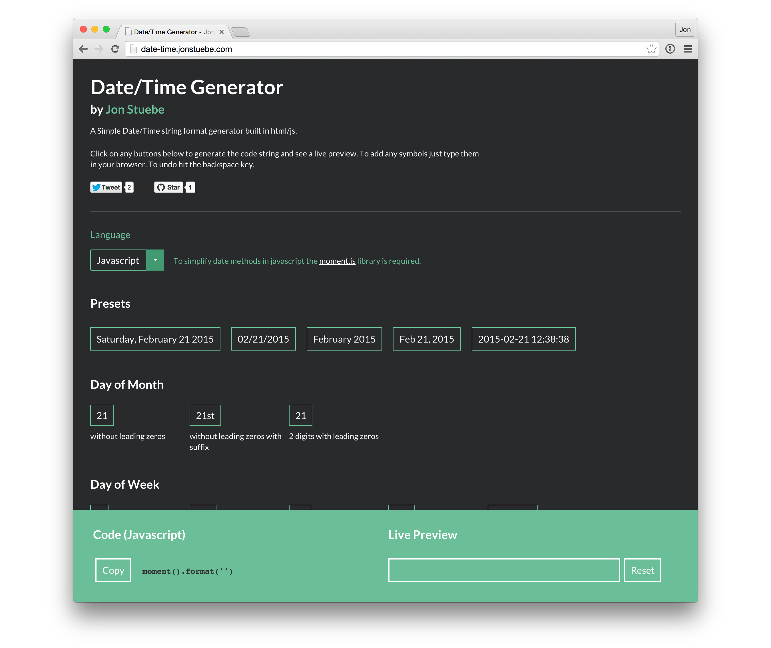 Date/Time Format Generator by Jon Stuebe on Dribbble