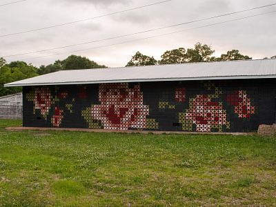 Cross Stitch Mural - Greenville, SC cross stitch fiber art floral flower mural mural design paint