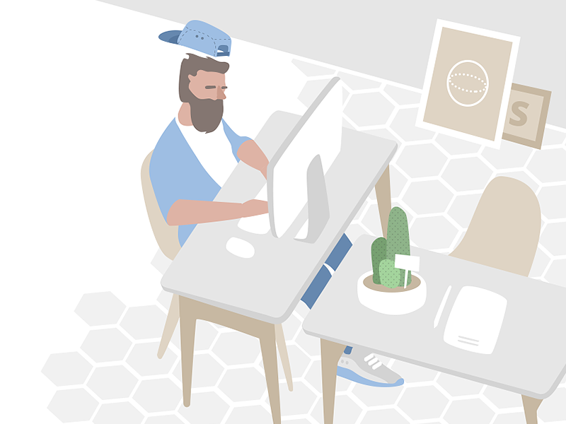 Team A connecter cactus office illustrator desk graphic illustration team