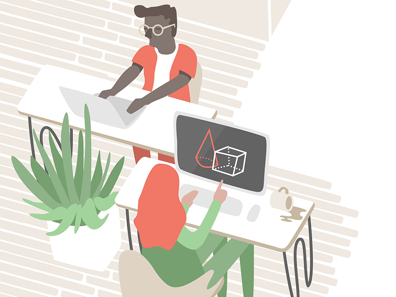 Team B connecter team office illustrator illustration graphic desk cactus