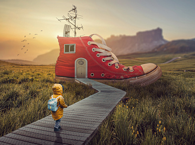 Boy with shoe house artwork character design design freelance freelancer graphic design motion graphics