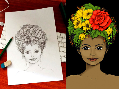 Floral fashion illustration (Flowery) design doodle drawing graphic design illustration line art pencil trasing vector