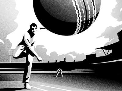 Bat, Ball and Field blackandwhite bookillustration cricket gradient illustration sport