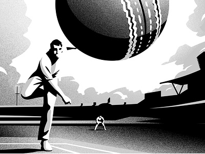 Bat, Ball and Field blackandwhite bookillustration cricket gradient illustration sport