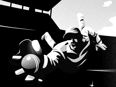 Bat, Ball and Field blackandwhite bookdesign cricket crowd field fielder gradient illustration sport stadium