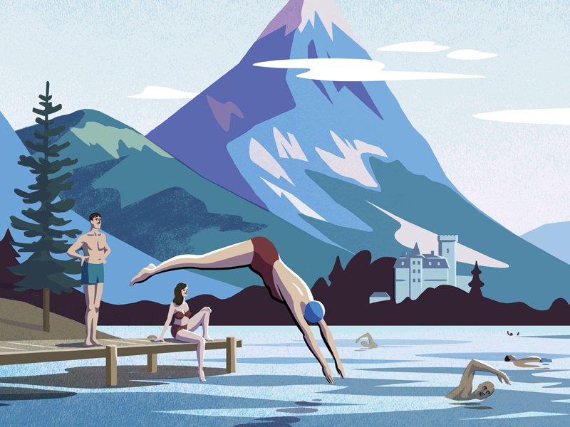 The Best Things In Life Are Free mountain castle alpine lake swimming wildswimming frenchalps lakeannecy bookillustration lonelyplanet