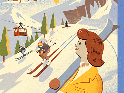 Ski Calander 2 cable car piste poster skiing vintage wooly hat