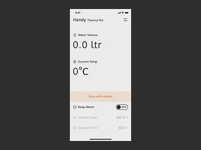 Handy - App for smart thermo pot app appdesign application flat interaction interface ios minimal ui ux