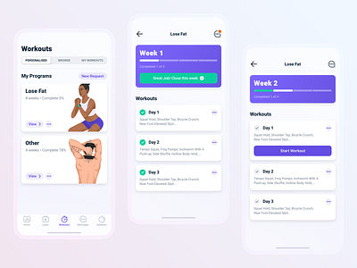 Personal Workouts app appdesign fitness goals illustration interface ios minimal personal purple ui workouts