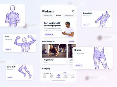 Workout Сategories app body browse categories design fitness flat illustration interface ios program ui workout app