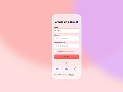 Daily UI design challenge day 001 daily ui daily ui day 001 daily ui day 1 daily ui design challenge design challenge design trend glassmorph glassmorphism mobile-first sign up signup ui