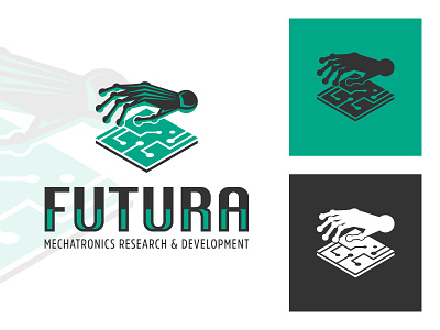 Futura Mechatronics black development electricity green hand logo mecha mechatronics research robot robotics typography