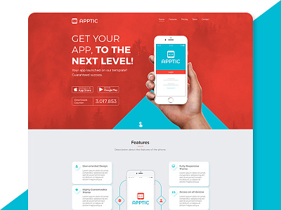 Apptic - Landing Page app blue design landing logo page red smartphone template theme web