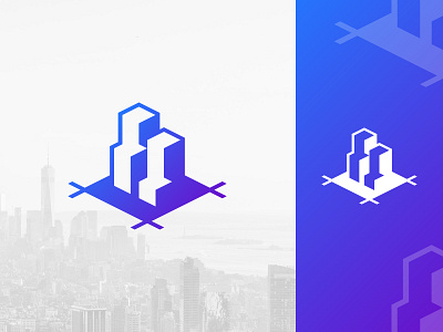 Real Estate - Logo concept blue building estate gradient logo purple real realty