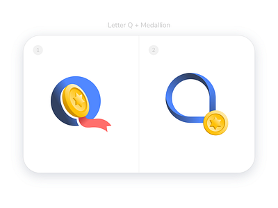 Q Medallion - Logo concept award badge blue blue and yellow gold gradient letter logo logo alphabet mark medallion q red win winner yellow