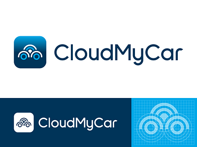 CloudMyCar Logo app blue car car wash clean cloud grid icon logo logo design minimal