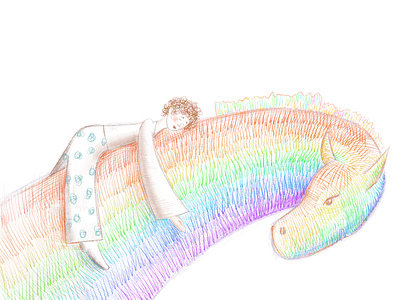 The boy on the rainbow childrenillustration illustration rainbow