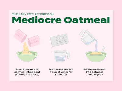 Mediocre Oatmeal Recipe Card - Lazy Bitch Cookbook