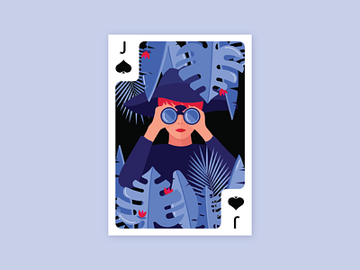 Jack of Spades – Jungle binoculars deck of cards illustration jack of spades jungle monstera playing card playing cards